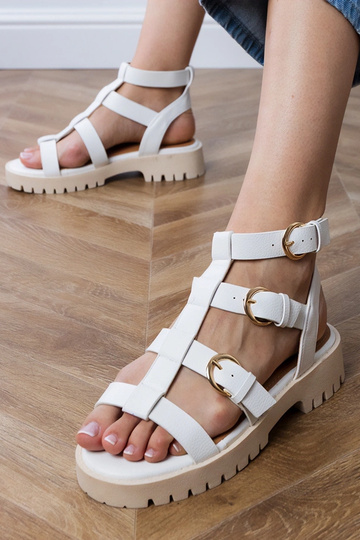 Sandalias gladiadoras blancas con cierre en el tobillo, "Badana" 2