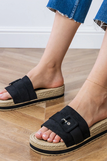 Lunda chanclas negras con plataforma y hebilla decorativa 2
