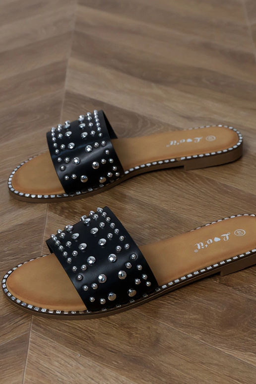 Pantuflas planas negras con cristales...