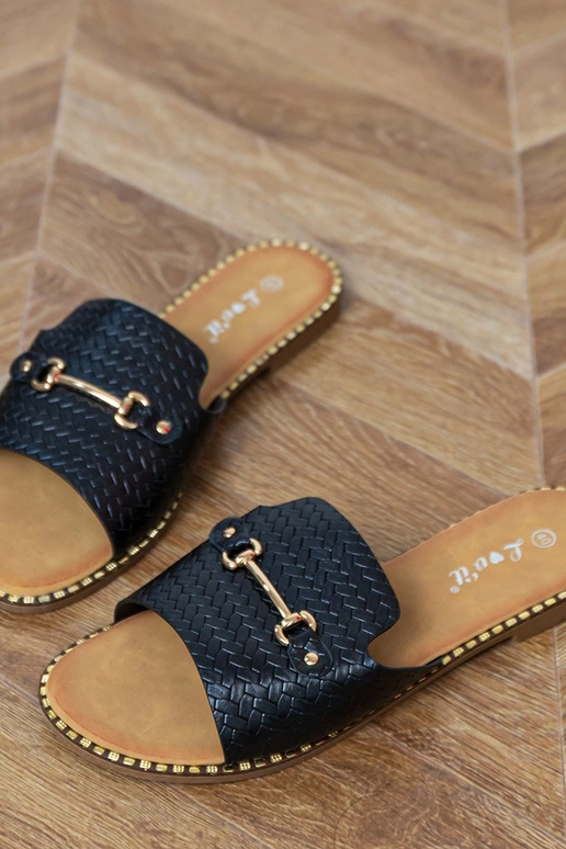 Pantuflas planas negras con cinta...