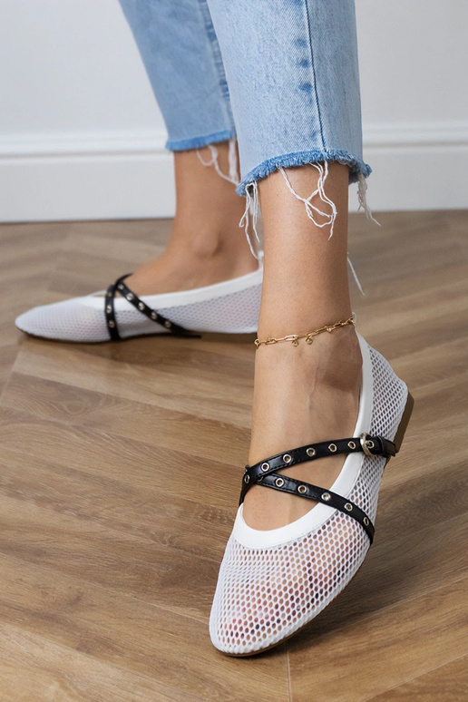 Bailarinas blancas de rejilla con... Bailarinas blancas de rejilla con...