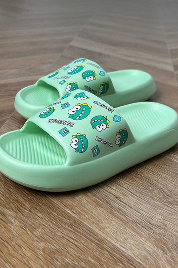 Chanclas infantiles verdes con estampados Dinos 2