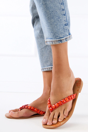 Chanclas naranjas de estilo japonés adornadas con piedras Liwiros 2