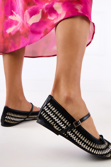 Bailarinas negras de tela con hebillas y lazos Kaos