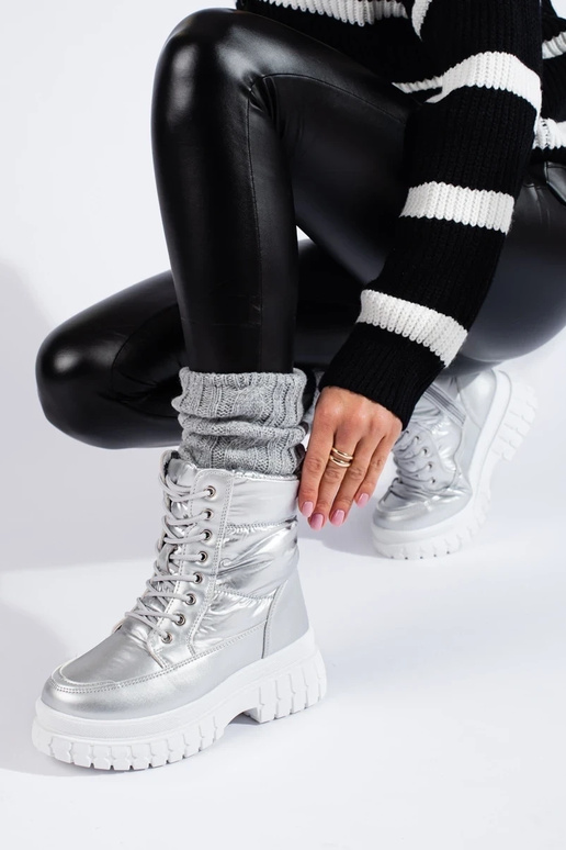 Botas de nieve de mujer plateadas con... Botas de nieve de mujer plateadas con...