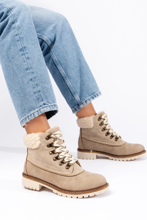 botas con piel de oveja de mujer beige
