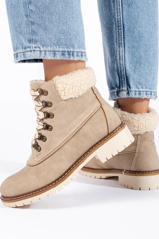 botas con piel de oveja de mujer beige