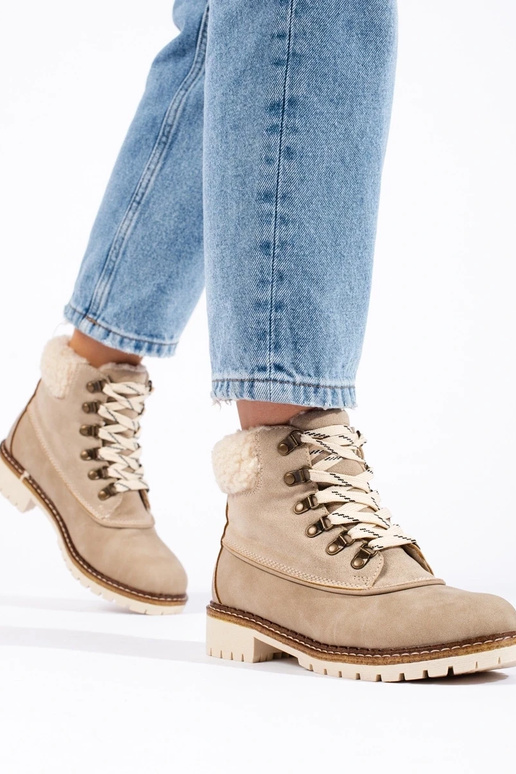 botas con piel de oveja de mujer beige