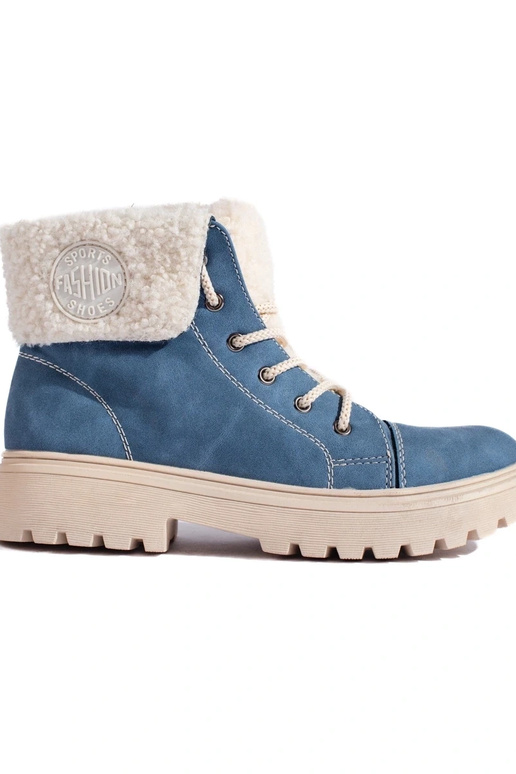 Botas de mujer con piel de oveja azul.