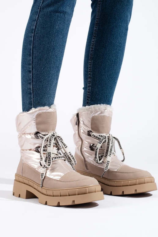 Botas de nieve de mujer con pelo beige Botas de nieve de mujer con pelo beige