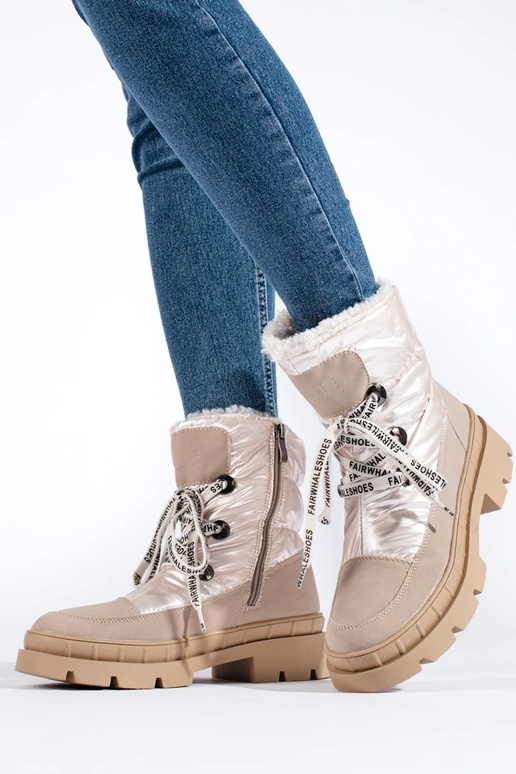 Botas de nieve de mujer con pelo beige Botas de nieve de mujer con pelo beige