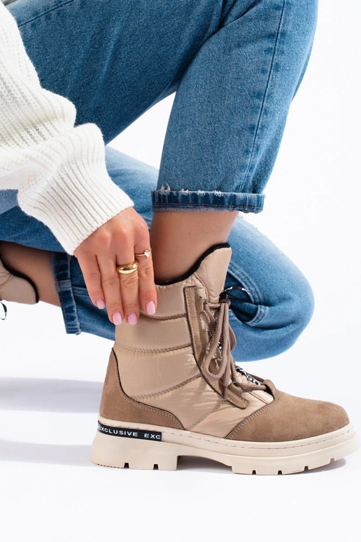 Botas de nieve mujer con cordones beige