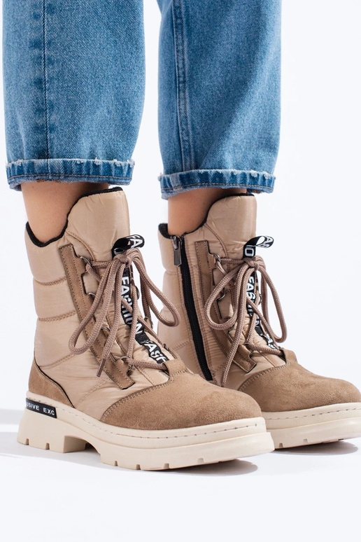 Botas de nieve mujer con cordones beige