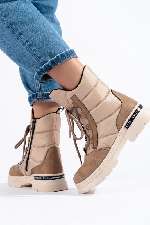 Botas de nieve mujer con cordones beige