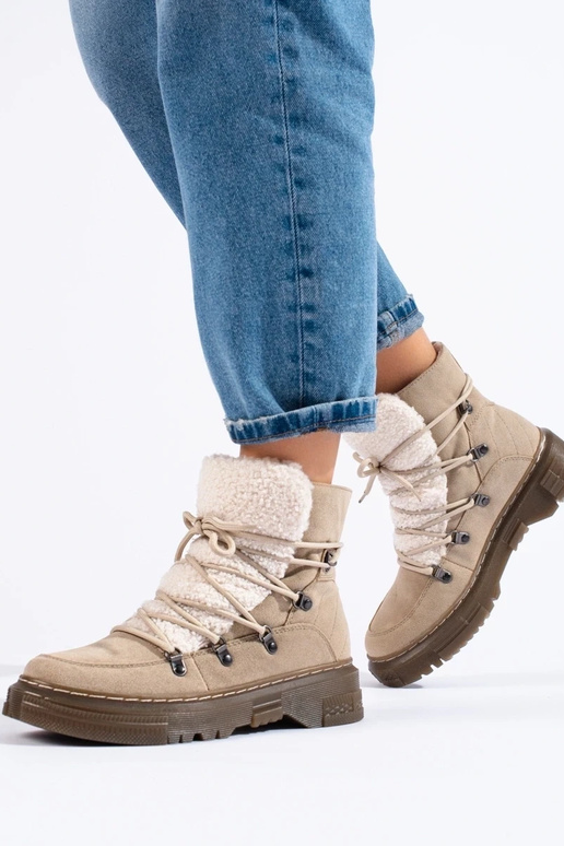 Botas de nieve mujer beige con piel...