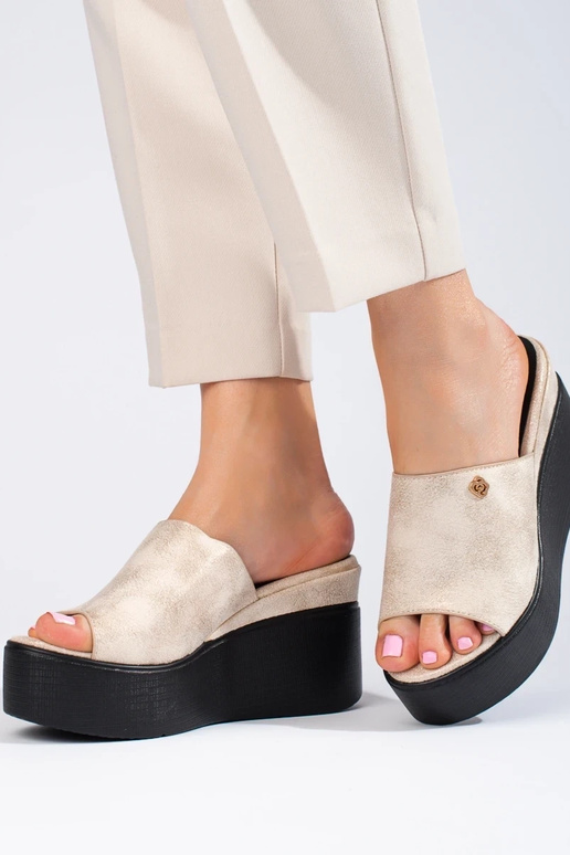 Chanclas con cuña alta color dorado