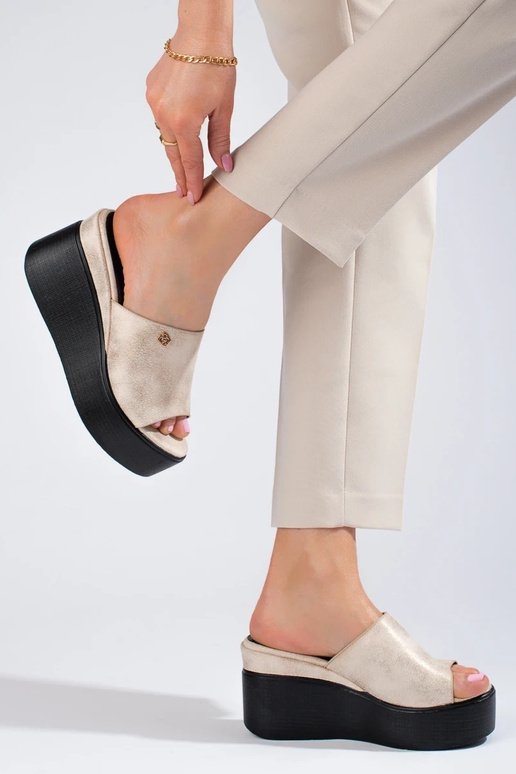 Chanclas con cuña alta color dorado