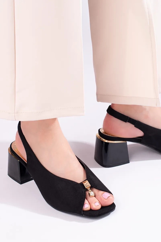 Shelovet sandalias tacón ante negro Shelovet sandalias tacón ante negro