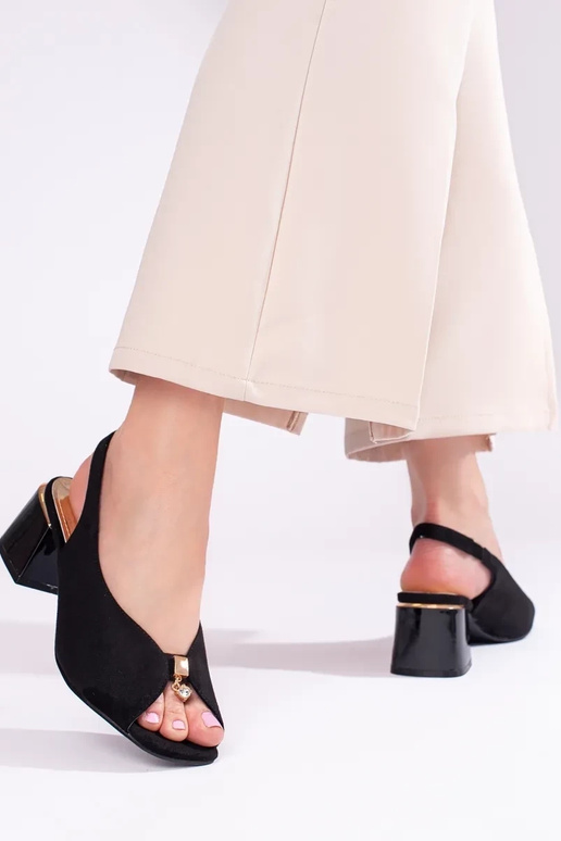 Shelovet sandalias tacón ante negro Shelovet sandalias tacón ante negro