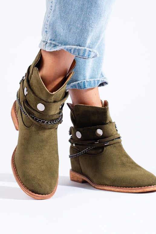 Zapatos cuña mujer ante en color verde