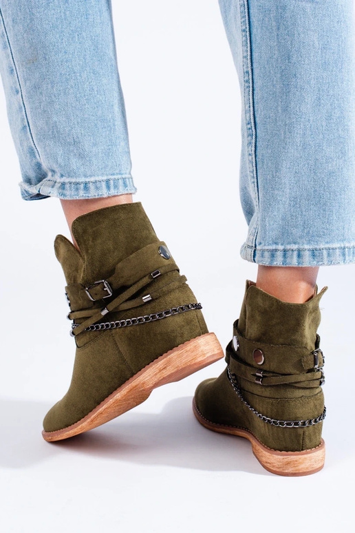 Zapatos cuña mujer ante en color verde