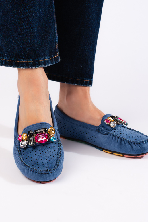 mocasines azules con cristales