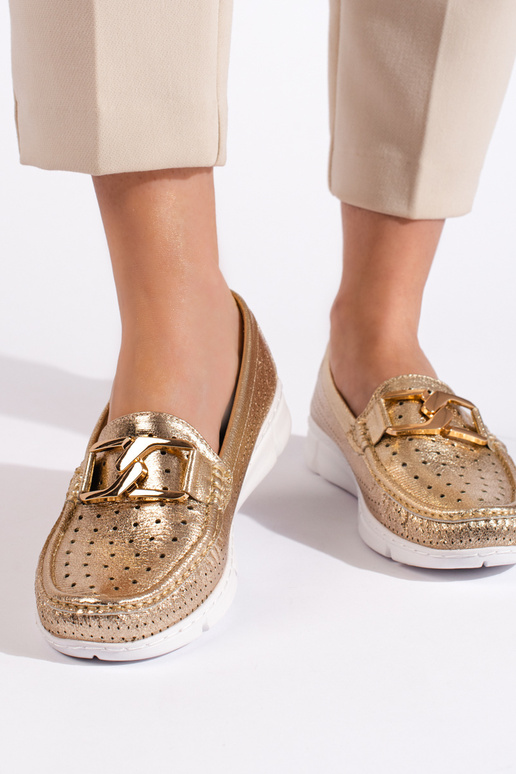 mocasines de mujer color dorado