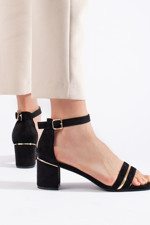 sandalias de tacón de ante negro