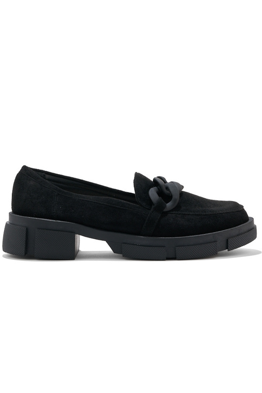 Mocasines de mujer negros con cadena.
