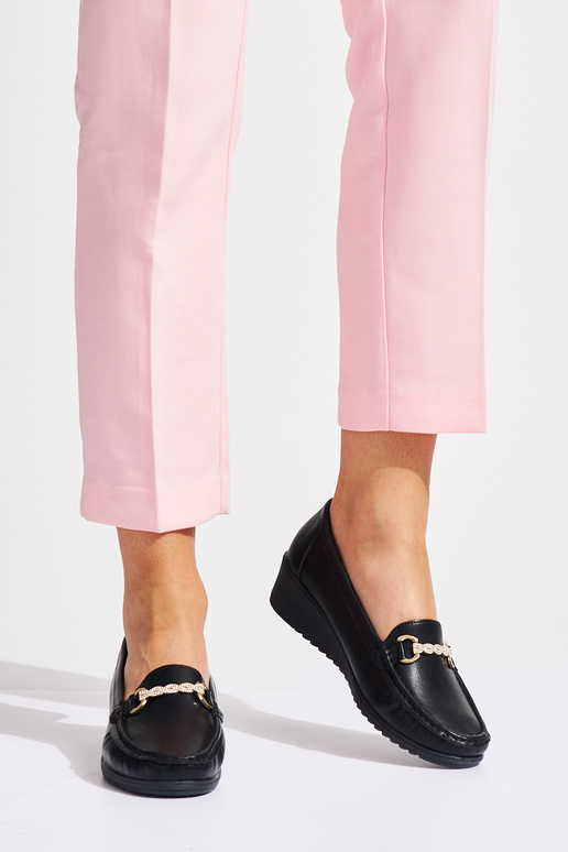 Mocasines de mujer negros con cuña y...