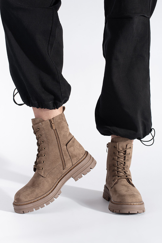 botas de mujer con cordones beige de...