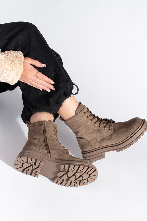 botas de mujer con cordones beige de...