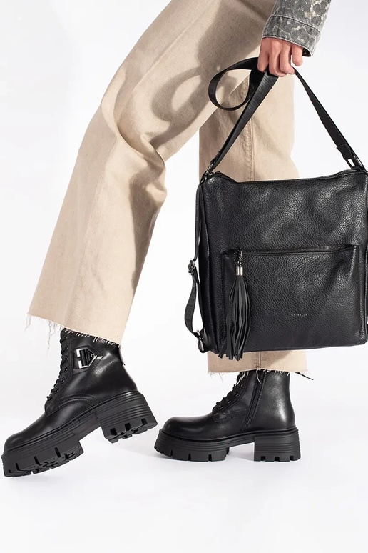 Bolso de mujer negro tipo mochila con... Bolso de mujer negro tipo mochila con...