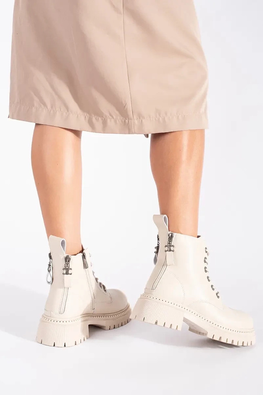 Piel beige atado Zapatos de mujer Piel beige atado Zapatos de mujer