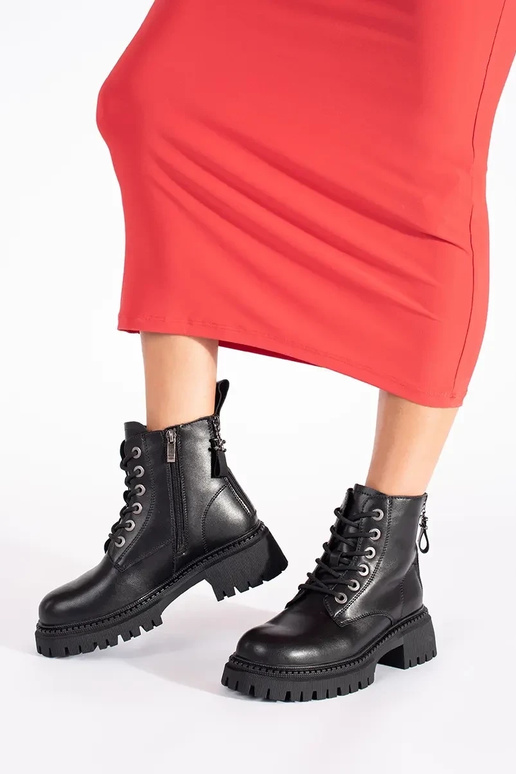 Piel de color negro atado Zapatos de... Piel de color negro atado Zapatos de...