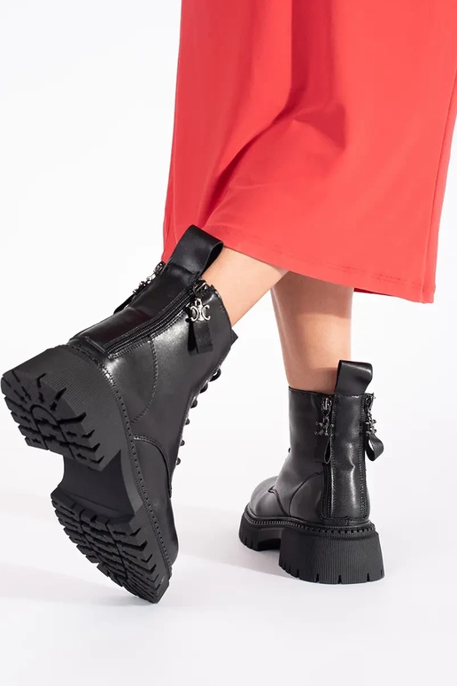 Piel de color negro atado Zapatos de...