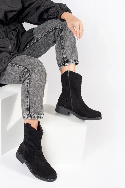 Botas vaqueras de ante negro para mujer Botas vaqueras de ante negro para mujer
