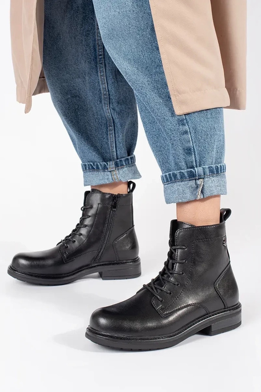 Botas con cordones de piel para mujer...