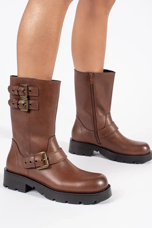 Zapatos de mujer de piel marrón con...