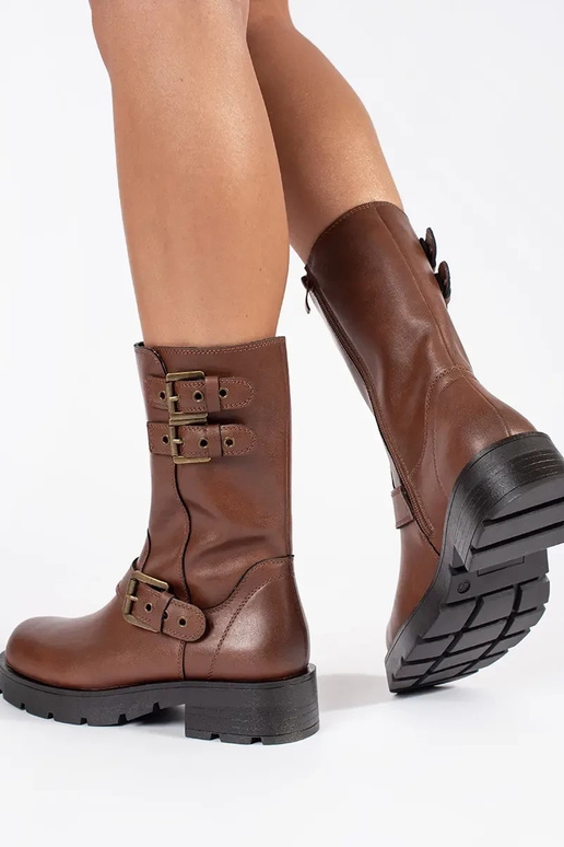 Zapatos de mujer de piel marrón con...