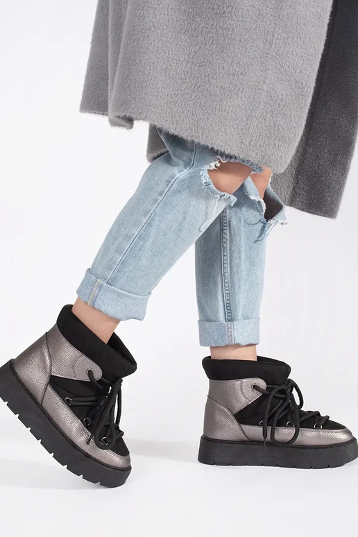 Negro y-plata atado para arriba Botas...