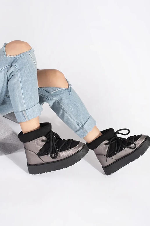 Negro y-plata atado para arriba Botas...