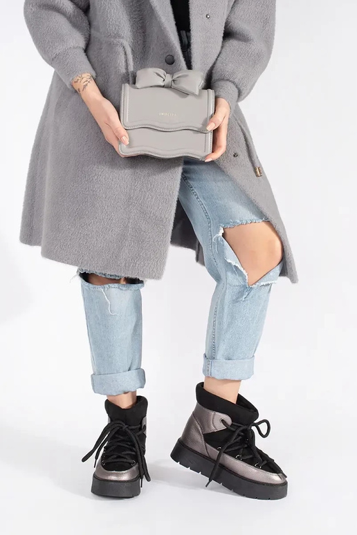 Negro y-plata atado para arriba Botas...