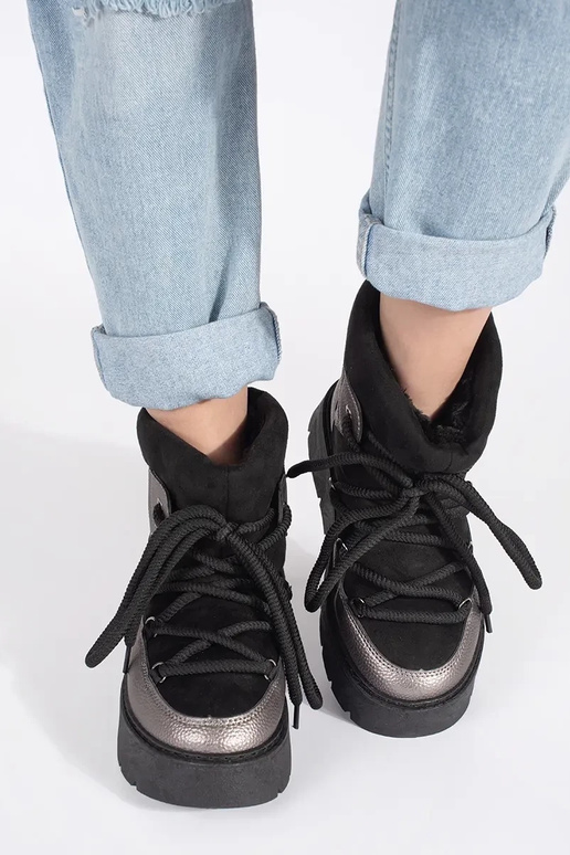 Negro y-plata atado para arriba Botas...