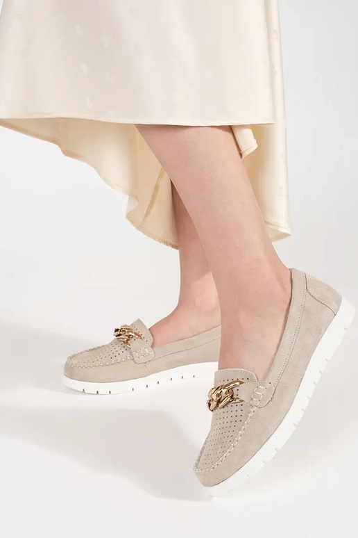 Mocasines de piel color arena con...