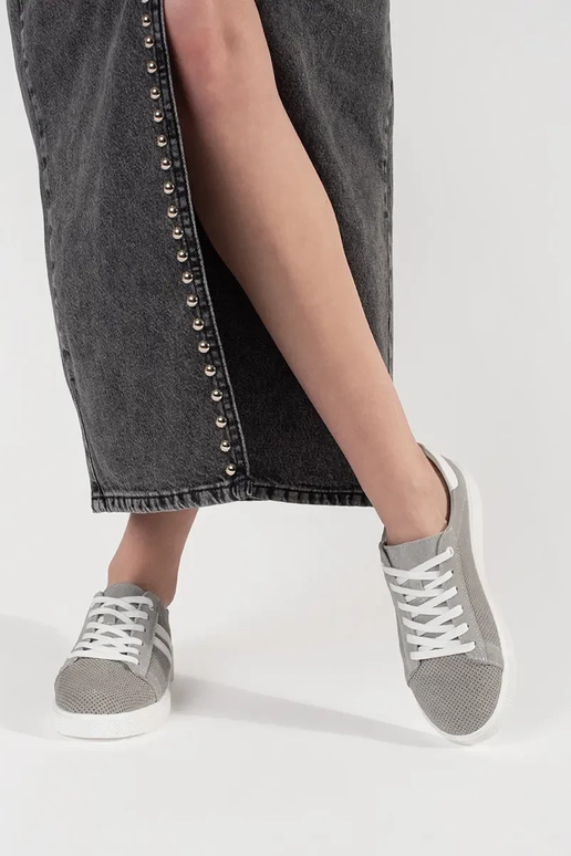 Zapatos grises de encaje de piel natural Zapatos grises de encaje de piel natural