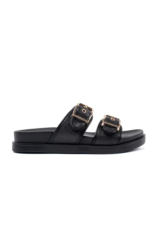 chanclas planas negras con hebillas
