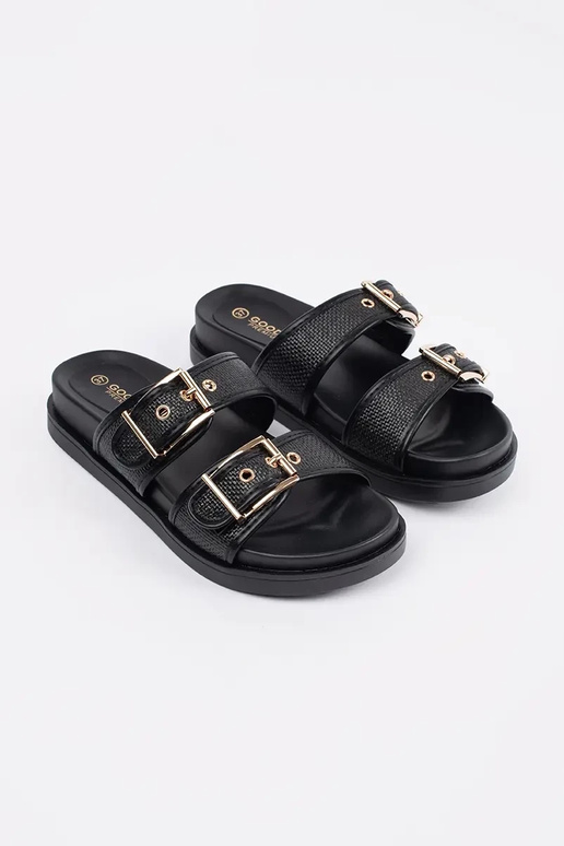 chanclas planas negras con hebillas
