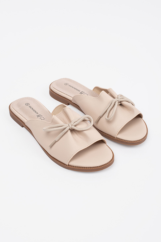 Chanclas beige de mujer con lazo Chanclas beige de mujer con lazo