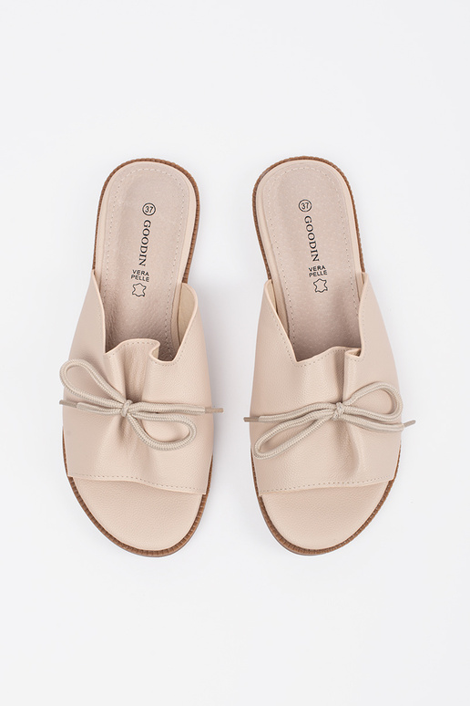 Chanclas beige de mujer con lazo Chanclas beige de mujer con lazo